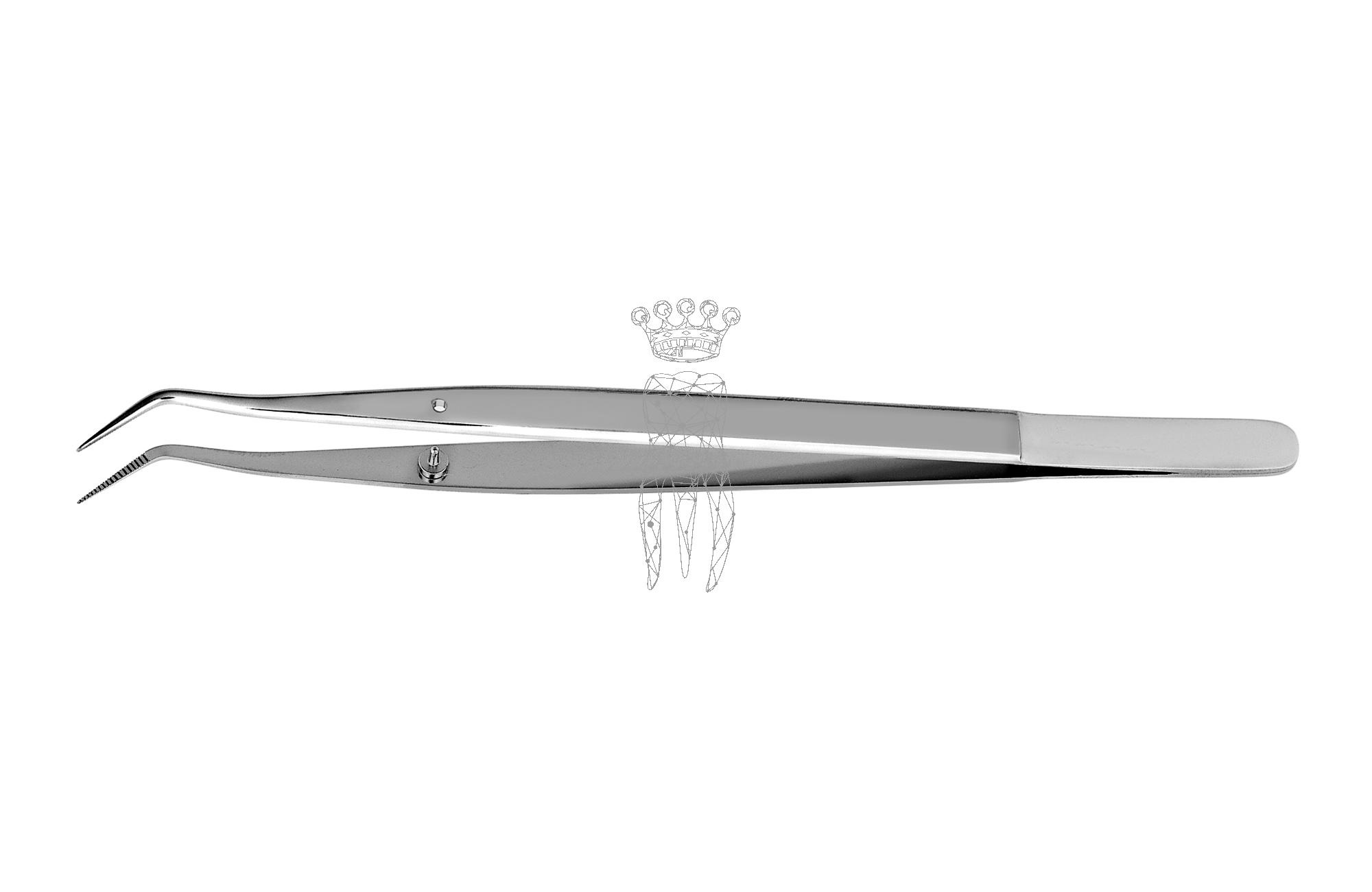 Tweezers Meriam 15 cm fine tips serrated - stop pin, smooth matt handle