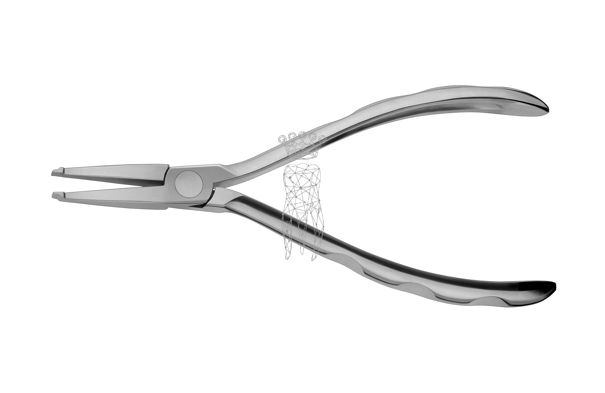 Spezialzange zum Bändersetzen 14.5cm mit kreuzverzahnten Arbeitsenden