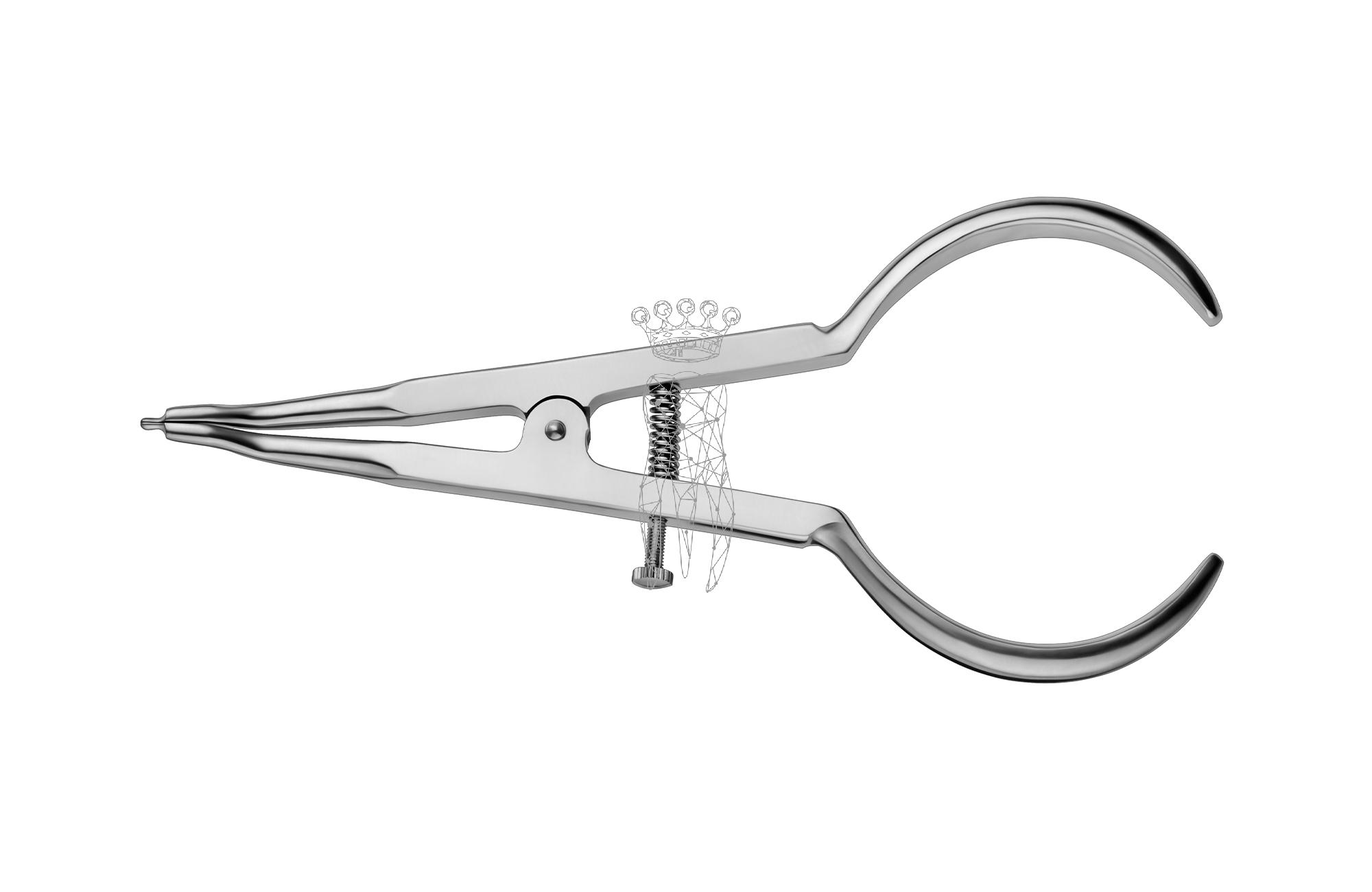 Separierzange zum Plazieren elastischer Separatoren, doppelt abgewinkelt