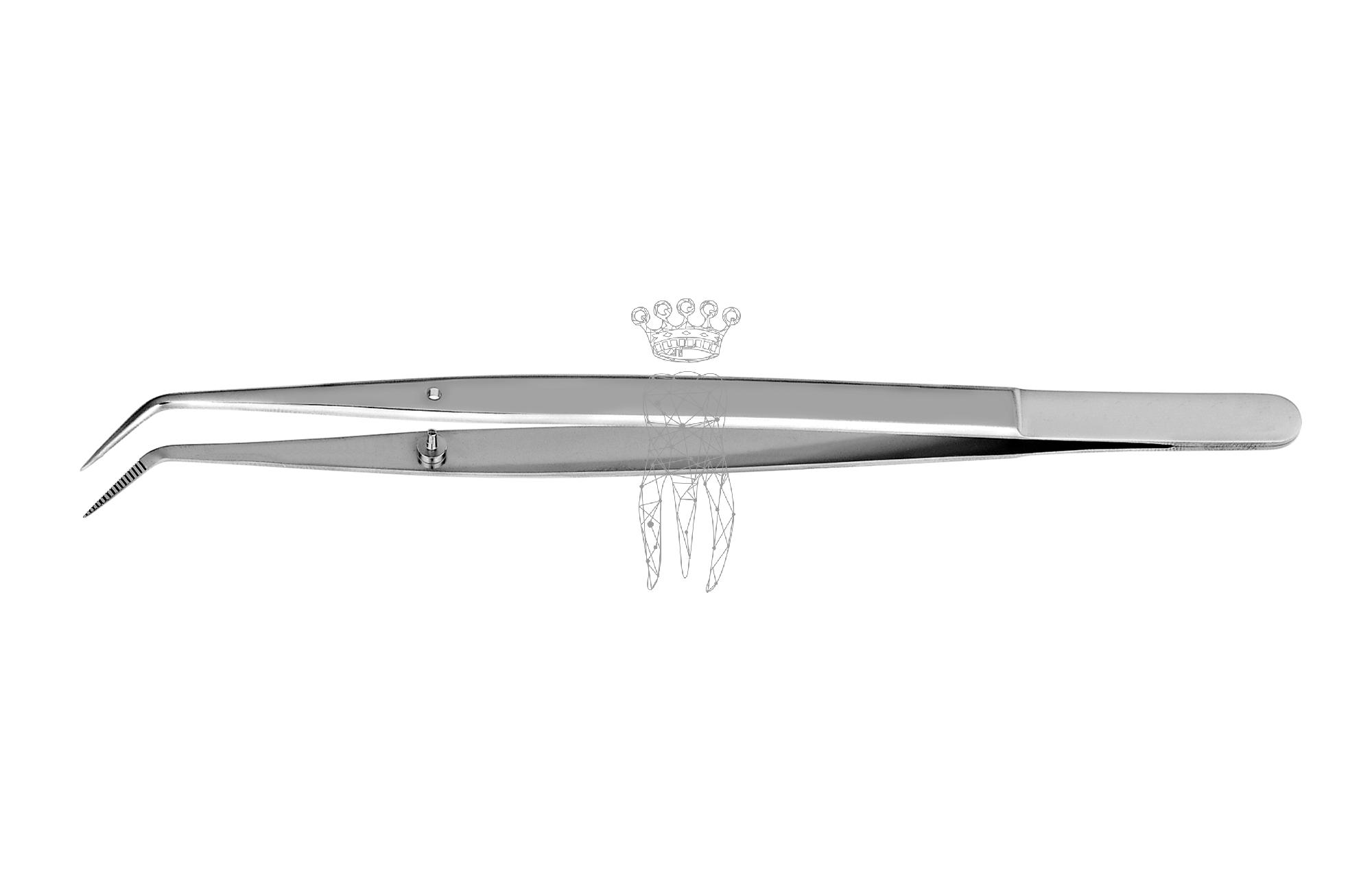 Pinzette College 15 cm feine Spitzen gerieft, mit Stopstift, matt