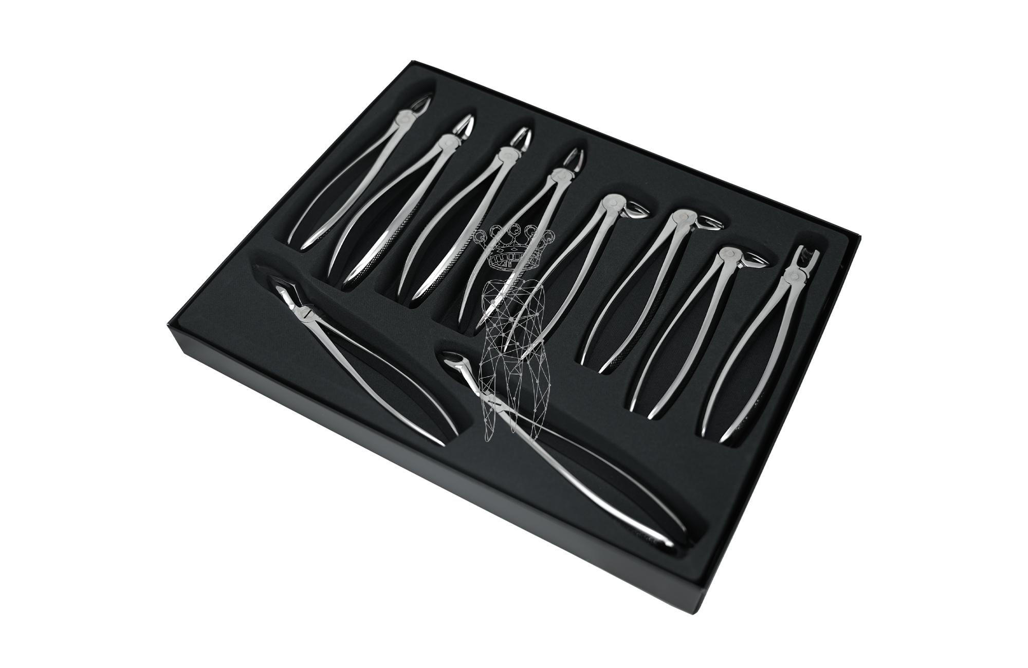 Set of 10 forceps model M friction grip 1.7.13.17.18.22.33A.51A.67A.79