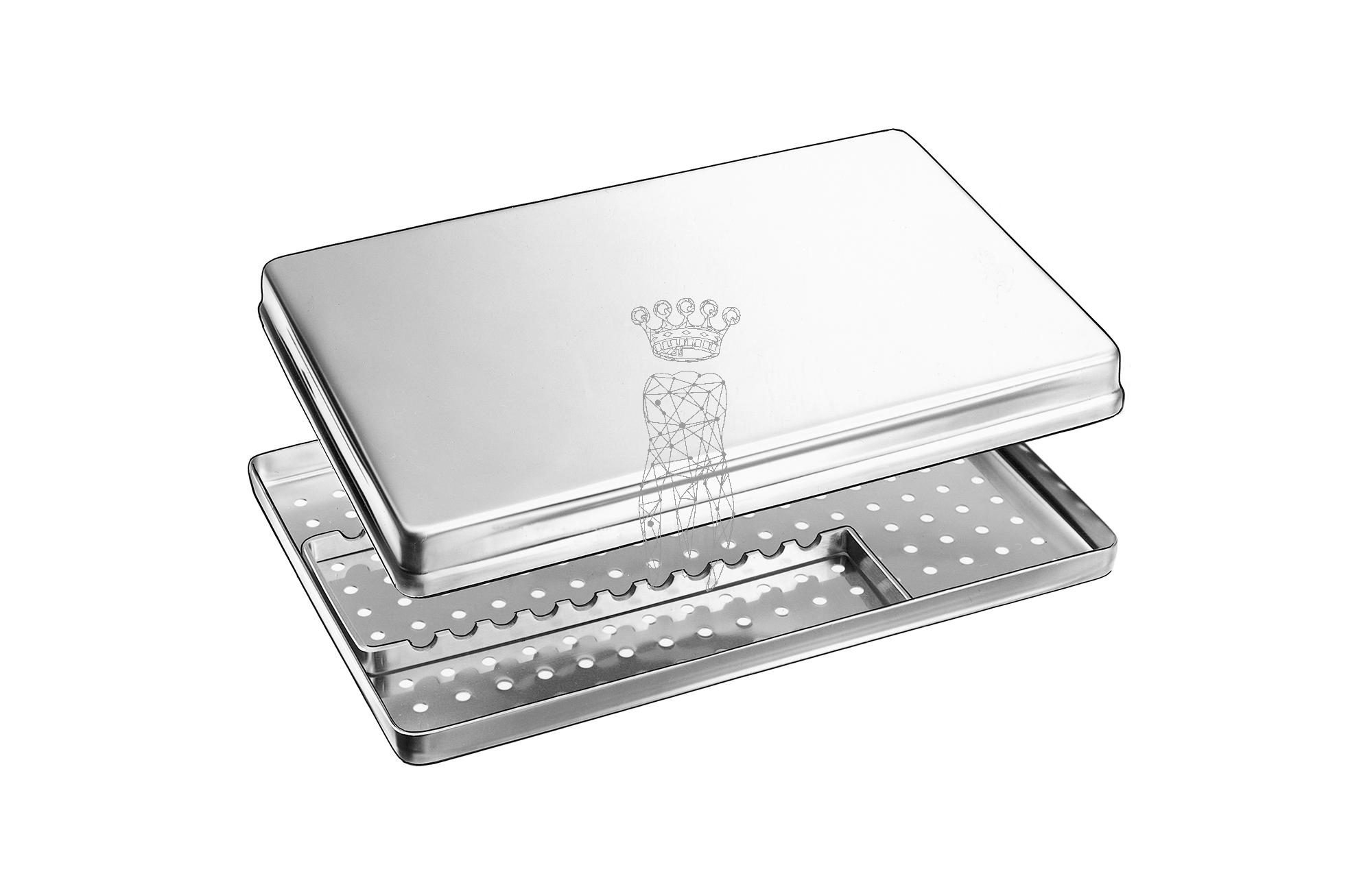 Normtray stainless steel 285x185x40mm Boden gelocht + Deckel + Instr.-Träger