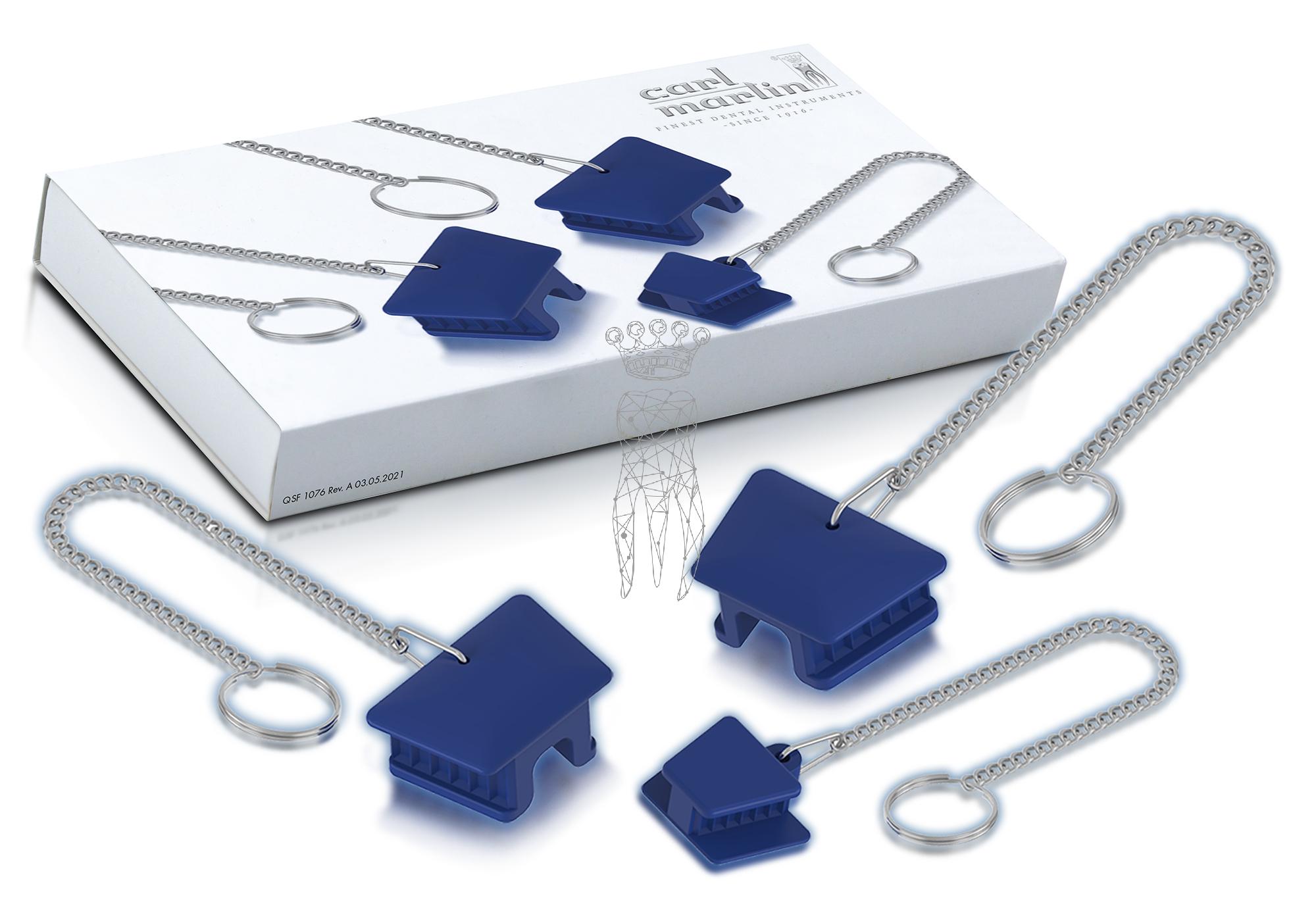 Mundkeile Silikon blau 3er SET S - M - L mit Kette 15cm