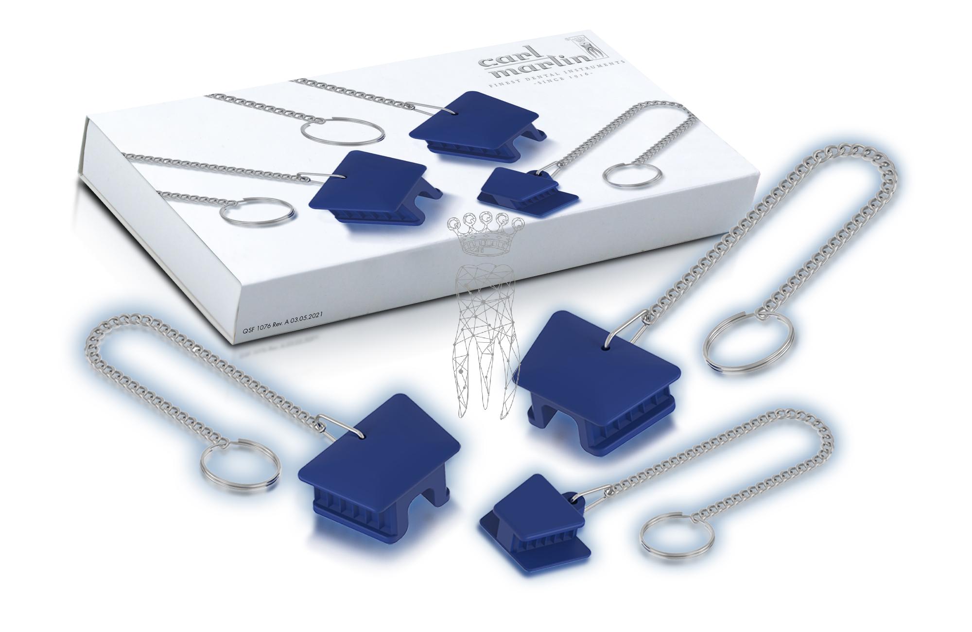 Mundkeile Silikon blau 3er SET S - M - L mit Kette 15cm