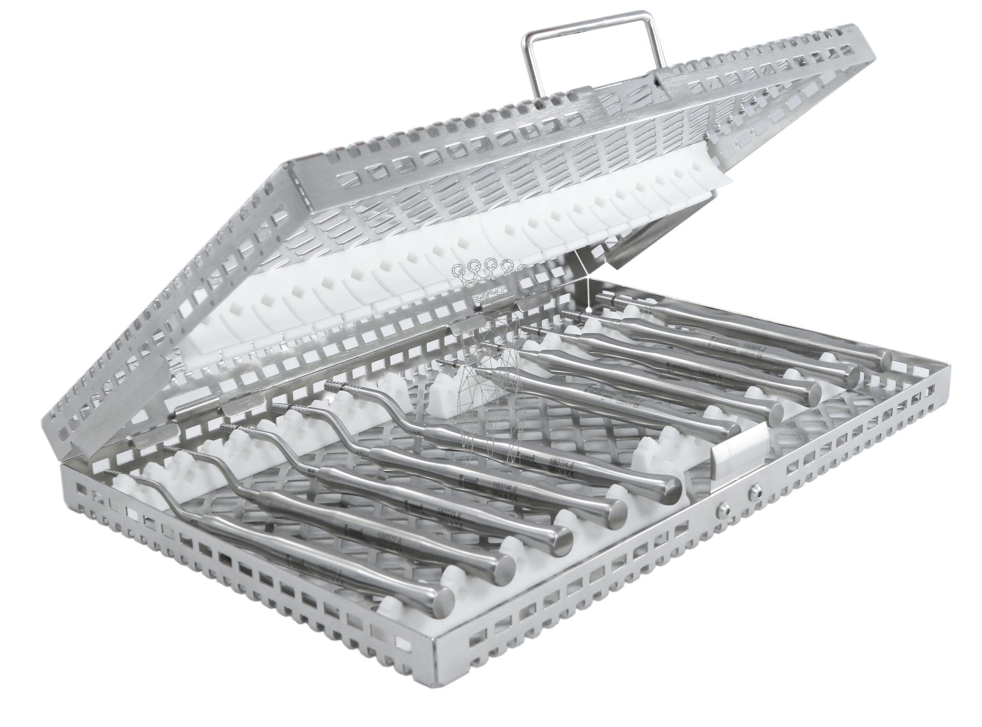 OSTEOTOM-SET bone spreading in Steri-Wash-Tray 3029-L-WE